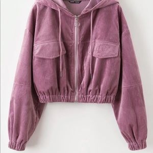 Corduroy Hooded Cropped Jacket